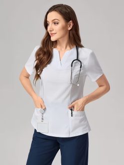 Women’s White V-Neck Scrub Top