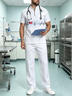 Men’s Medical ECG Print Scrub Set
